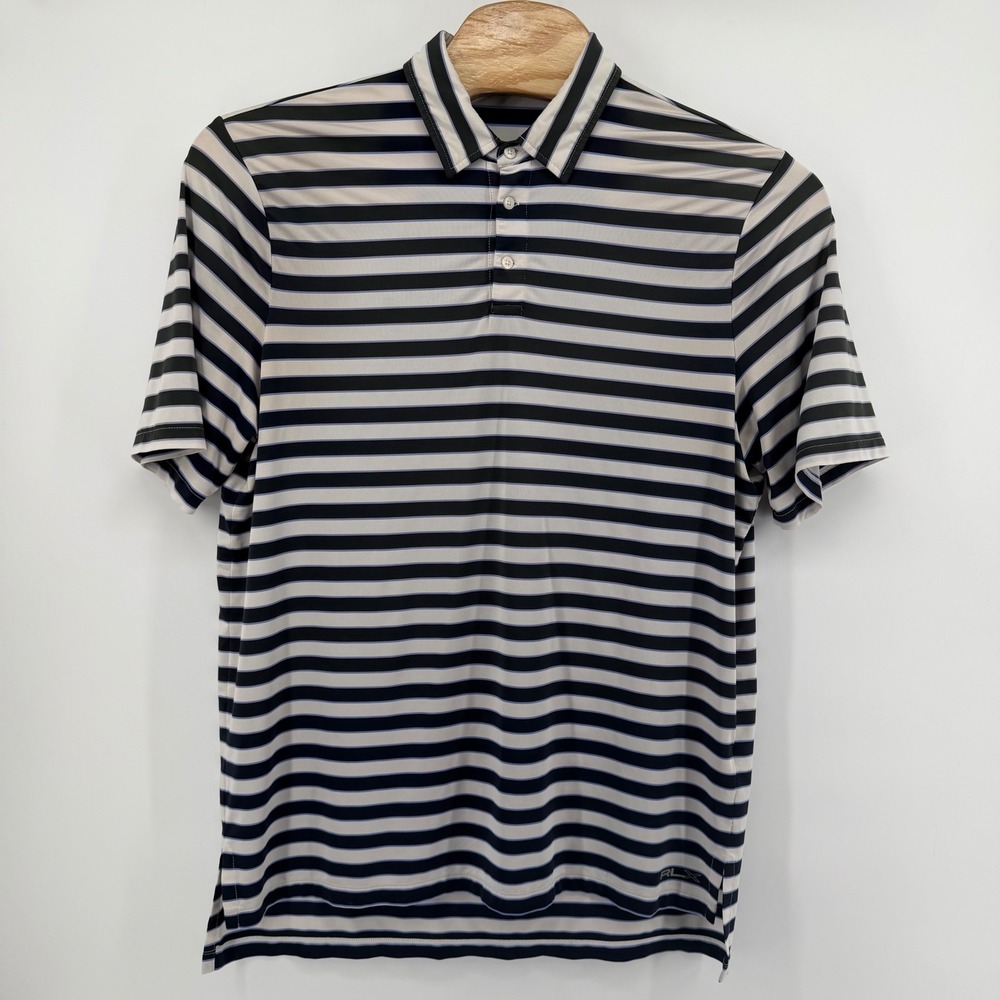RLX Ralph Lauren Polo Mens XL Navy White Striped Performance Golf Short Sleeve